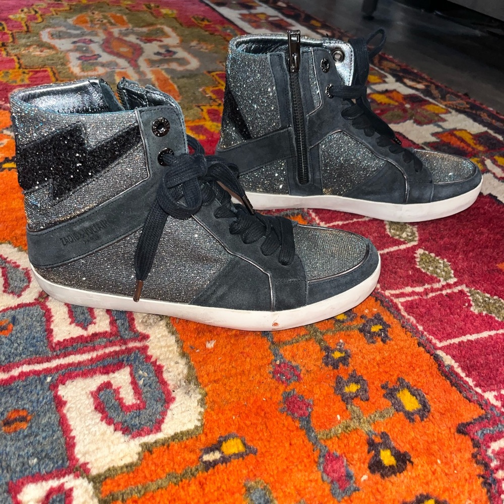 Zadig & Voltaire Black and Silver Glitter Sneakers